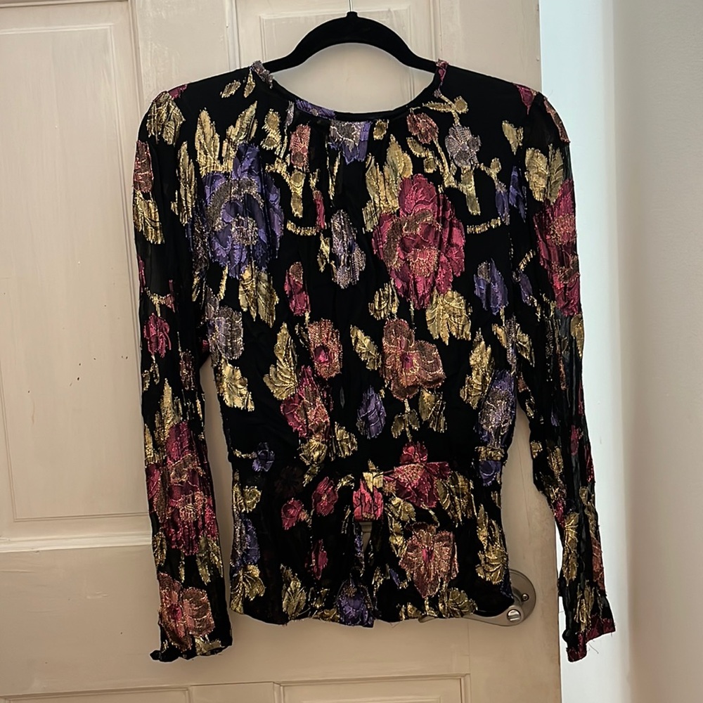 Vintage Patterned Metallic Blouse